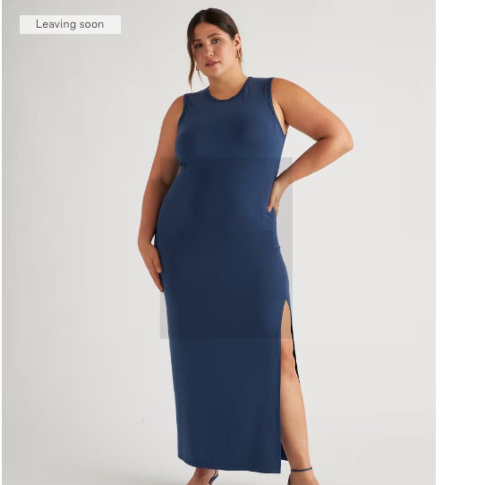 Quince Navy Blue tencel jersey tank maxi dress side slit size Small NWOT